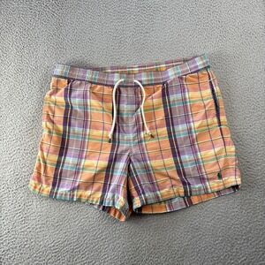 Polo Ralph Lauren Swim Trunks Mens Large x 4 Inseam Madras Plaid Mesh Lined Pony